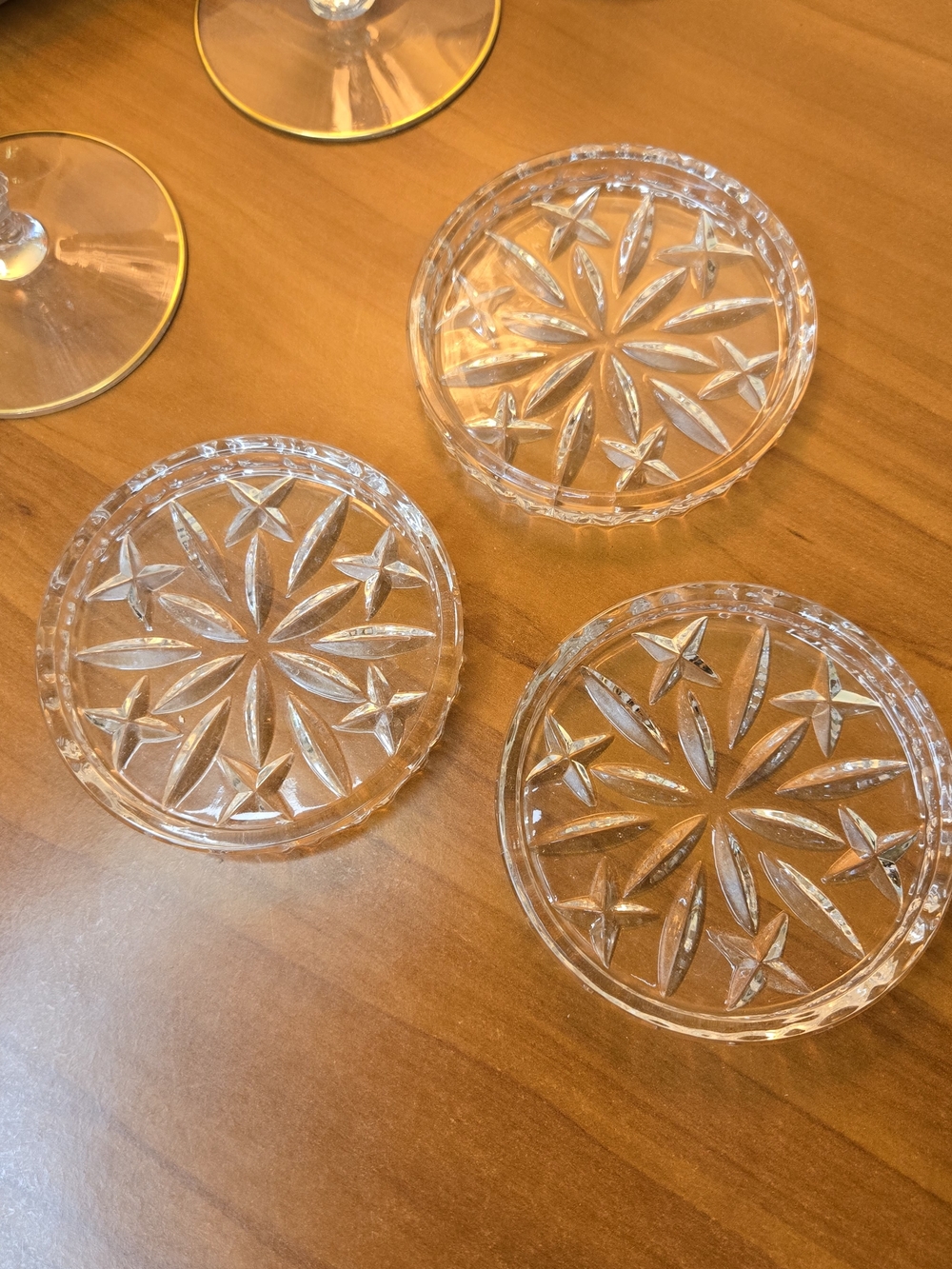 Set of Three (3) Vintage 1980's Gorham Lady Anne Crystal Coasters